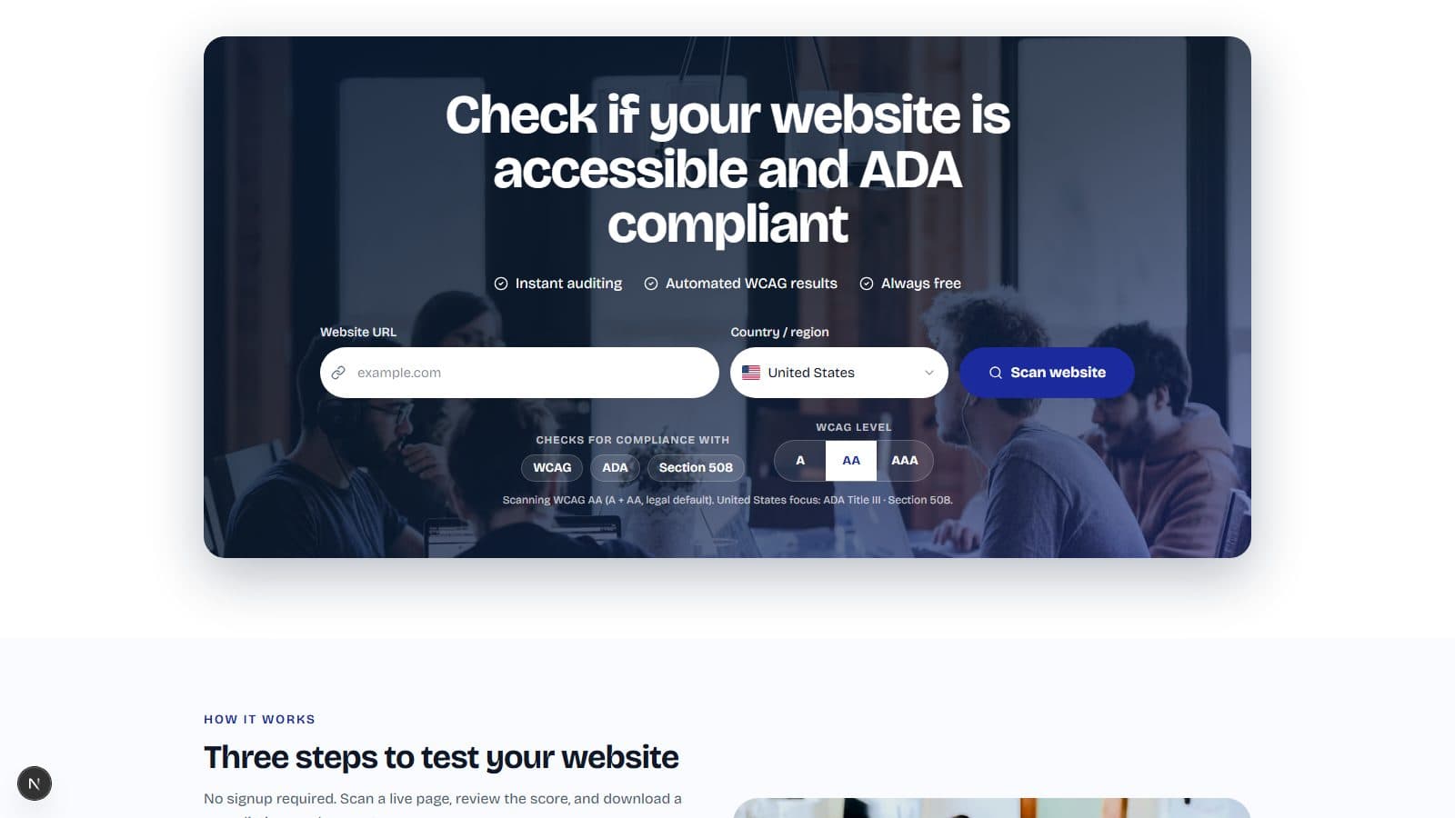 Infyways accessibility checker tool interface