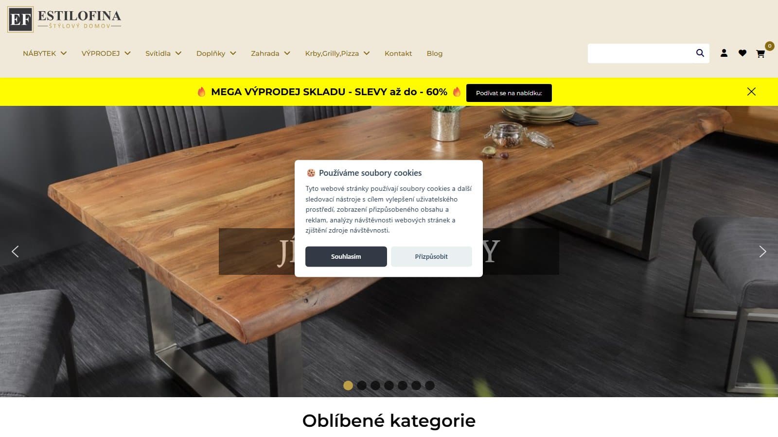 Estilofina furniture storefront homepage