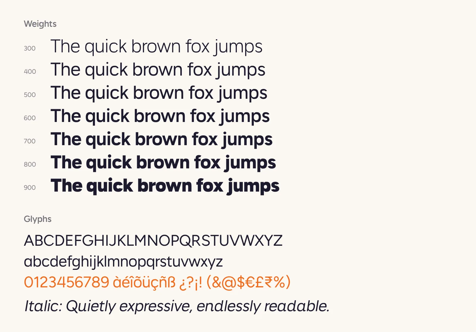 Odra Sans specimen sheet