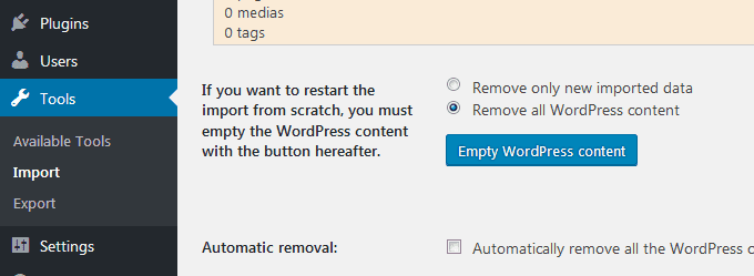 Remove WordPress Contents