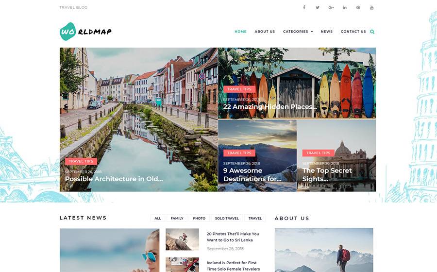WorldMap - Travel Photo Blog Elementor WordPress Theme