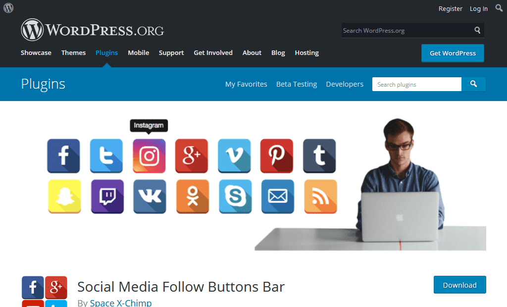 social media follow button bar