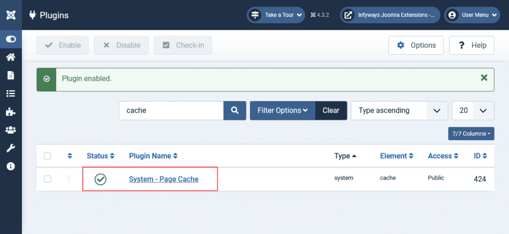 enable system page cache joomla 4