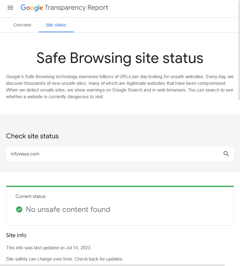 safe browing site status