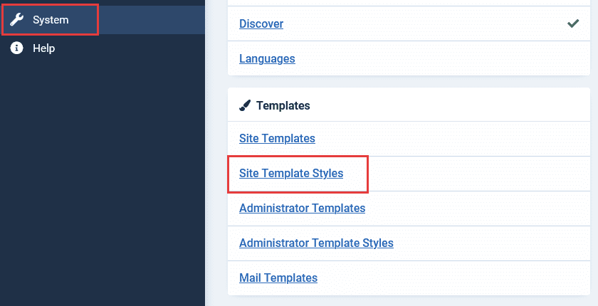 select site template styles joomla 4