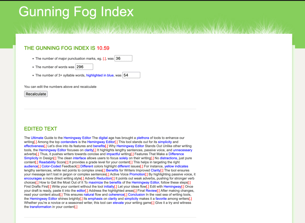 Gunning Fog Index Readability